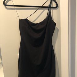 Blue Blush Asymmetric Straps Black Prom Dress