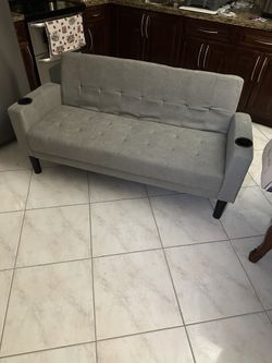 NEW Gray Loveseat Sofa with Cup Holders