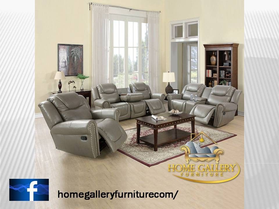 Grey Recliner Leather 3 Piece Couch Living Room Sofa Set