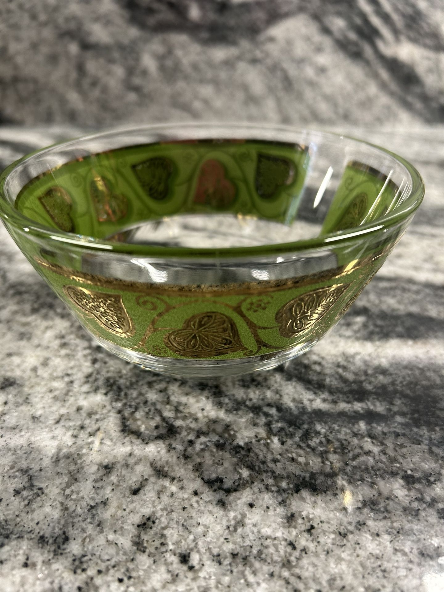 Vintage Green and Gold Small Glass Bowl