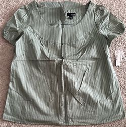 NWT a.n.a (A New Approach) Sage Green Striped Square Neck Blouse - Size XL
