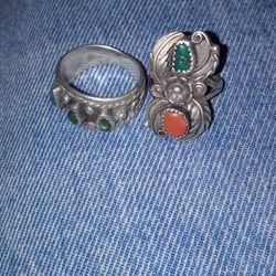 Navajo Silver Rings Turquoise & Coral