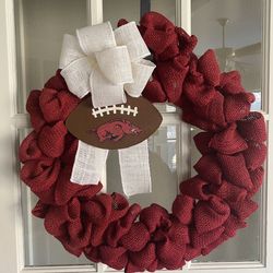Arkansas Razorback Burlap Wreath 20”