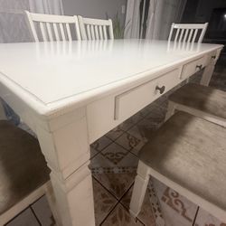 6 Chair Dinner Table White 