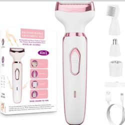 Women's electric shaver/bikini trimmer, 4-in-1 cordless hair removal device.