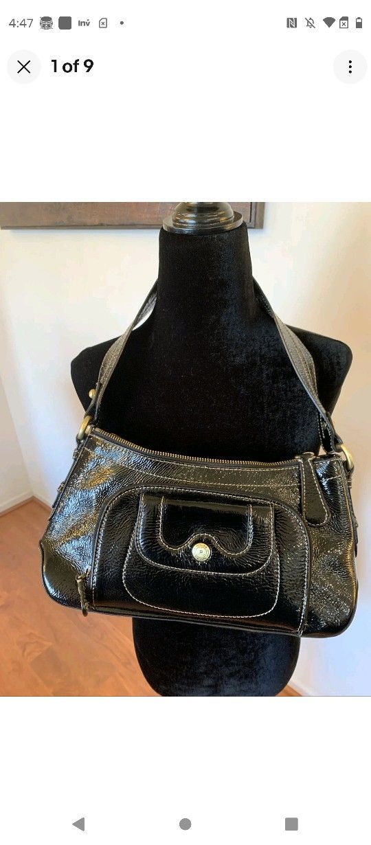 Perlina New York Black Patent Leather Shoulder Bag 12 "x  6.5" x 3"