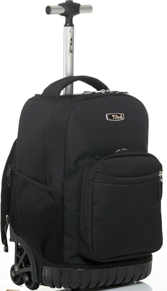 NEW TILAMI 16 Inches Rolling Backpack Boys&Girls Wheeled Backpack School Travel Student Bag Kids Rolling Backpack, Black







