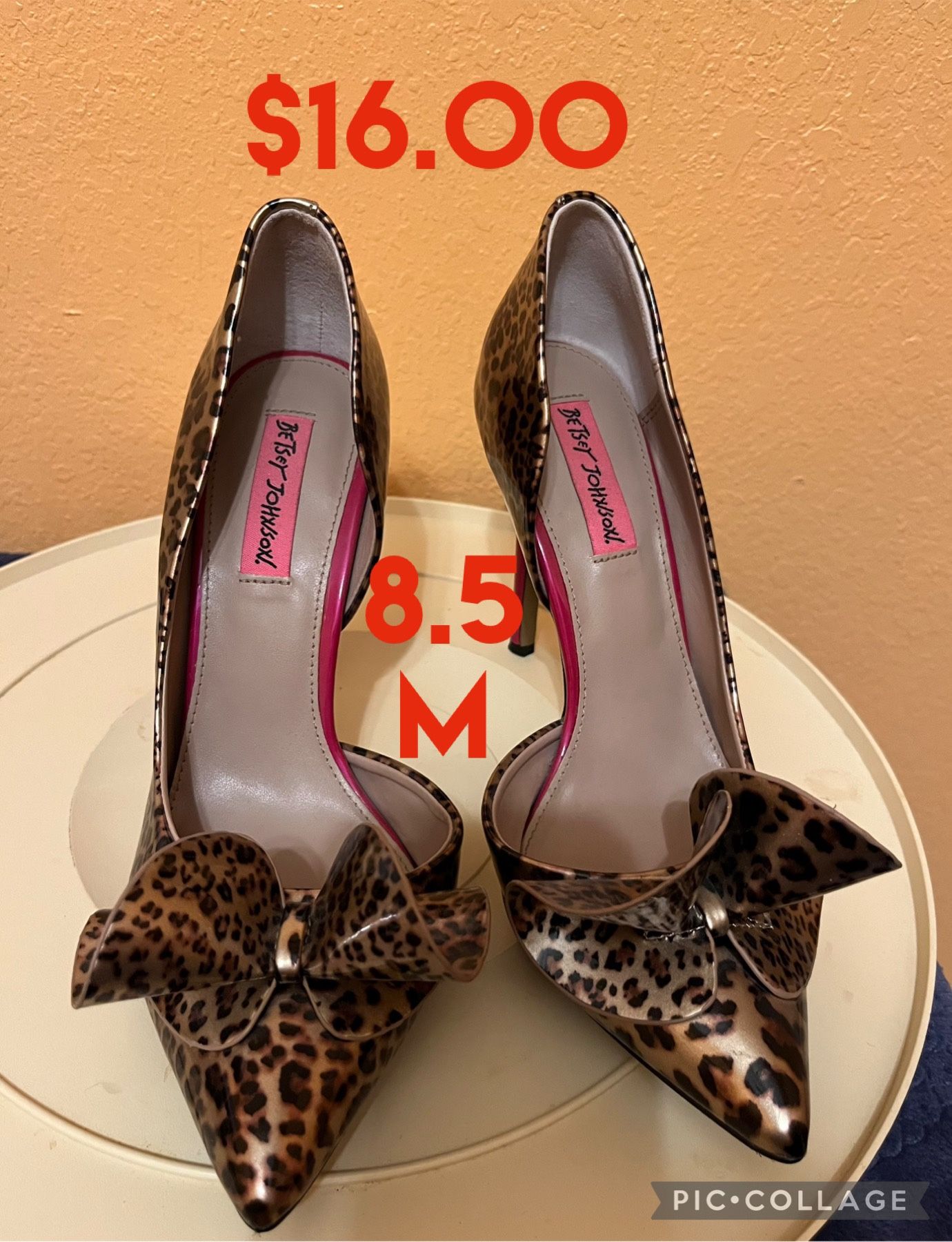 New Betsey Johnson Princess Leopard Bow Pump Heels for Sale