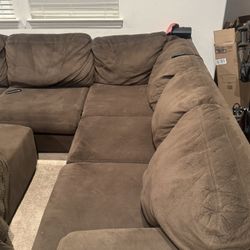 Large Brown Sectional Couch + Ottoman – Clean & Very Comfortable