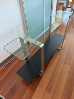 Console Table and Two End Tables, Excellent Condition, Made by BDI, Glass/Steel/Wood