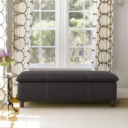 49'' Ottoman with Storage, Faux Leather Upholstered Storage Bench with Safety Hinge for Rooms, Black