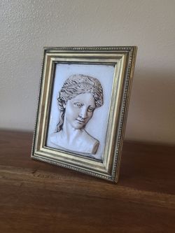 Moulded Greek Persephone In Plaster In Upcycled Frame
