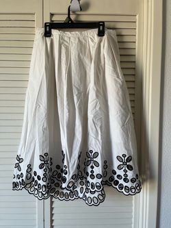 White Midi Skirt with Black Embroidery