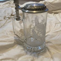 Vintage Etched Glass With Pewter German Stein