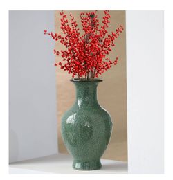 Brand New Chinese Ceramic Art Handmade Antique ice Crack Glaze Vase Green with new natural Pampas Grass