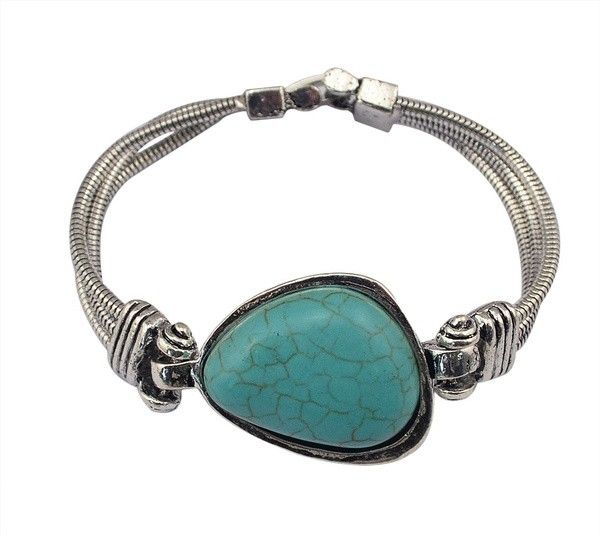 Vintage Retro Tibetan Silver Geometric Turquoise Stone Bracelets