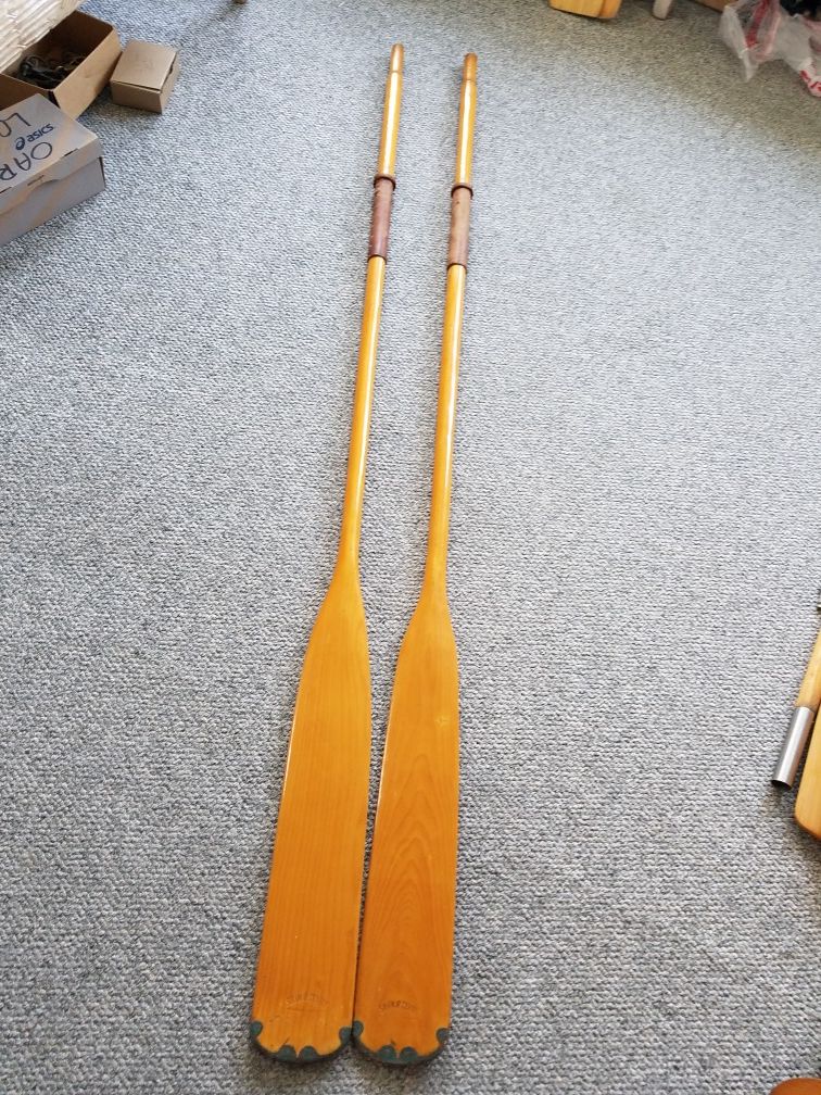 Vintage Shaw and Tenney 7'6" Oars Leather and Copper Blade ends