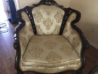 Antique Mid Century Coach And Love, Seat, Chair, And Coffee Table