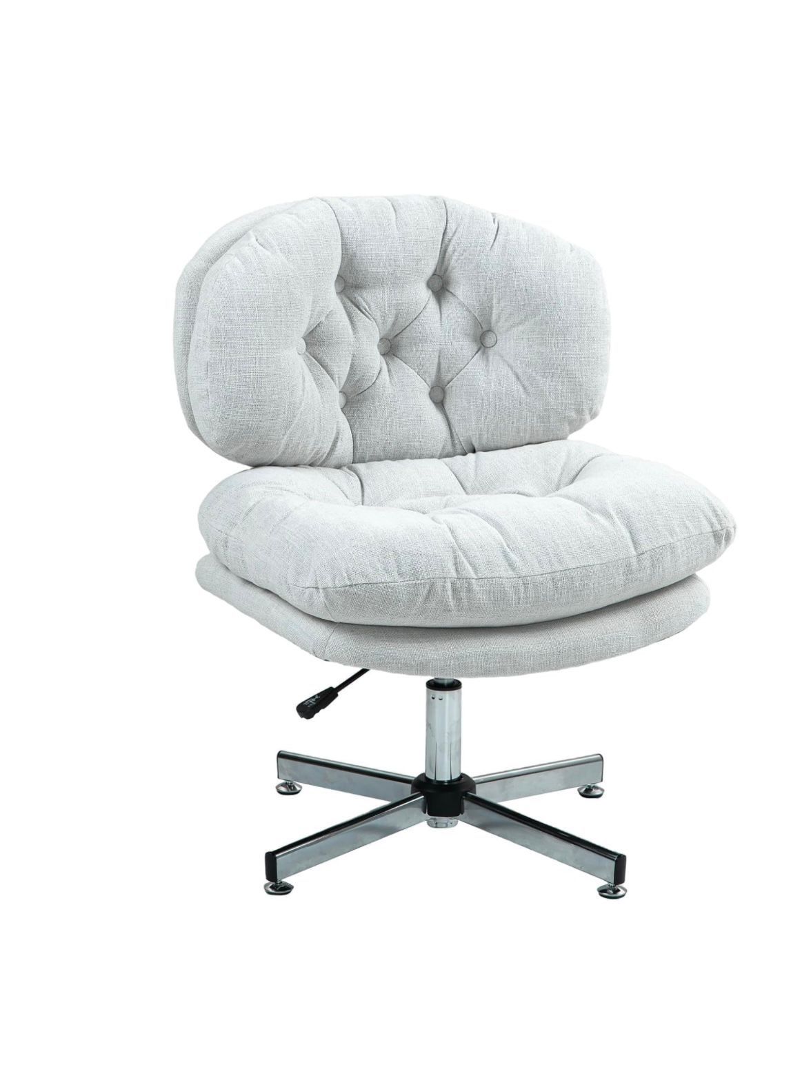 Criss Cross Chair, Armless Home Office Chair,Upholstered Button Tufted Accent Chair Vanity Chair with Double-Layer Cushions 360 Swivel S012