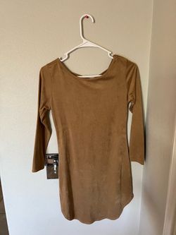 Camel Suede Mini Dress 3/4 Sleeve