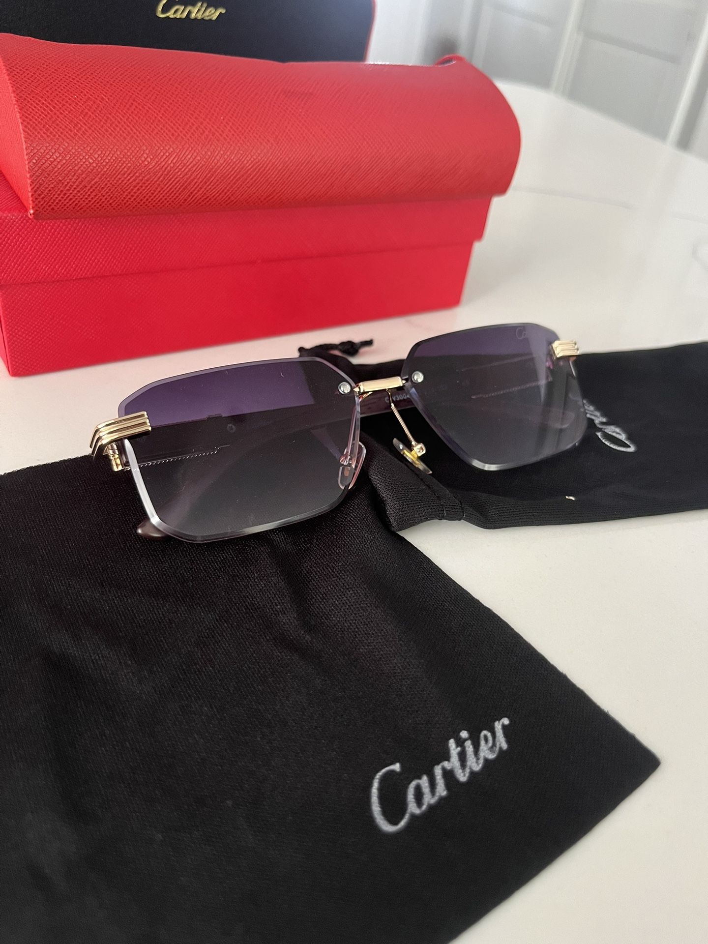 Cartier Sunglasses Blue Lens black frame