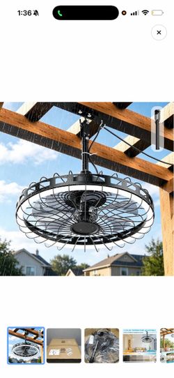 20" IP65 Waterproof Outdoor Ceiling Fan with Light, Plug-in Caged Design, 3CCT Dimmable & 6-Speed Adjustment for Patio Porch Pergola, Large