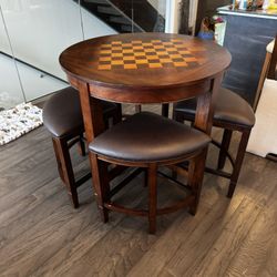 Wood Table With Chess Table Inlay