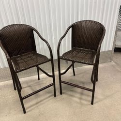 Two outdoor patio hightop chairs in good condition… 22” wide, 20 depth , 29 “ high to seat. 44” high to the top of chair…  $50 each 