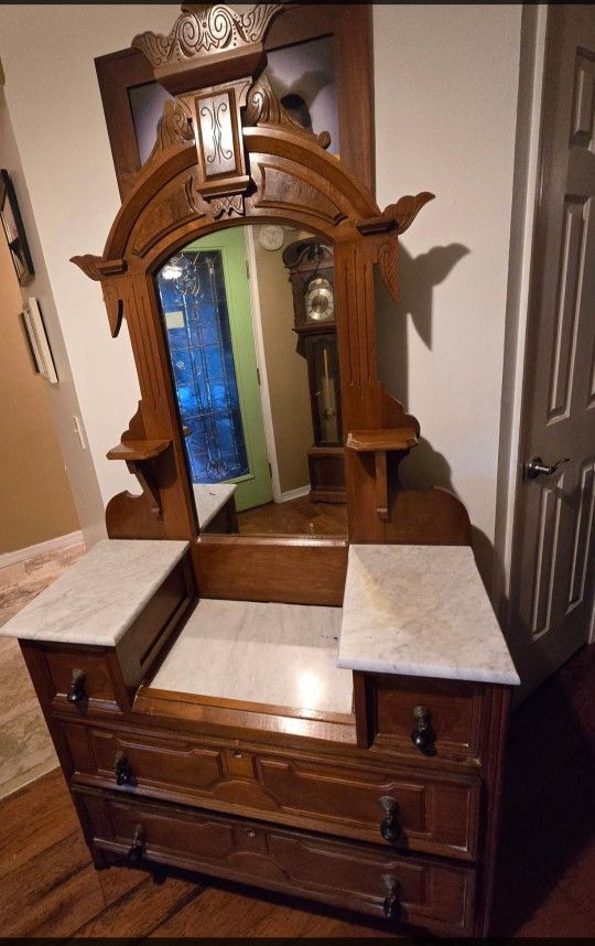 Antique Marble Top Step Down Dresser