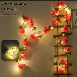 230cm Cherry Blossom LED Light Garland Artificial Flowers Vines For Wedding Party Home Decor Hanging Wall Garden Arches Ornament