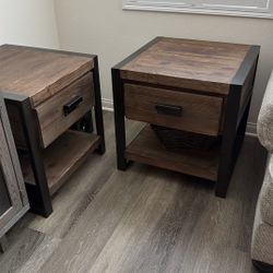 Set of (2) Two Wood & Metal Side Tables