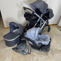 Uppababy Vista V2 Double Stroller with Bassinet and Car Seat Grey 