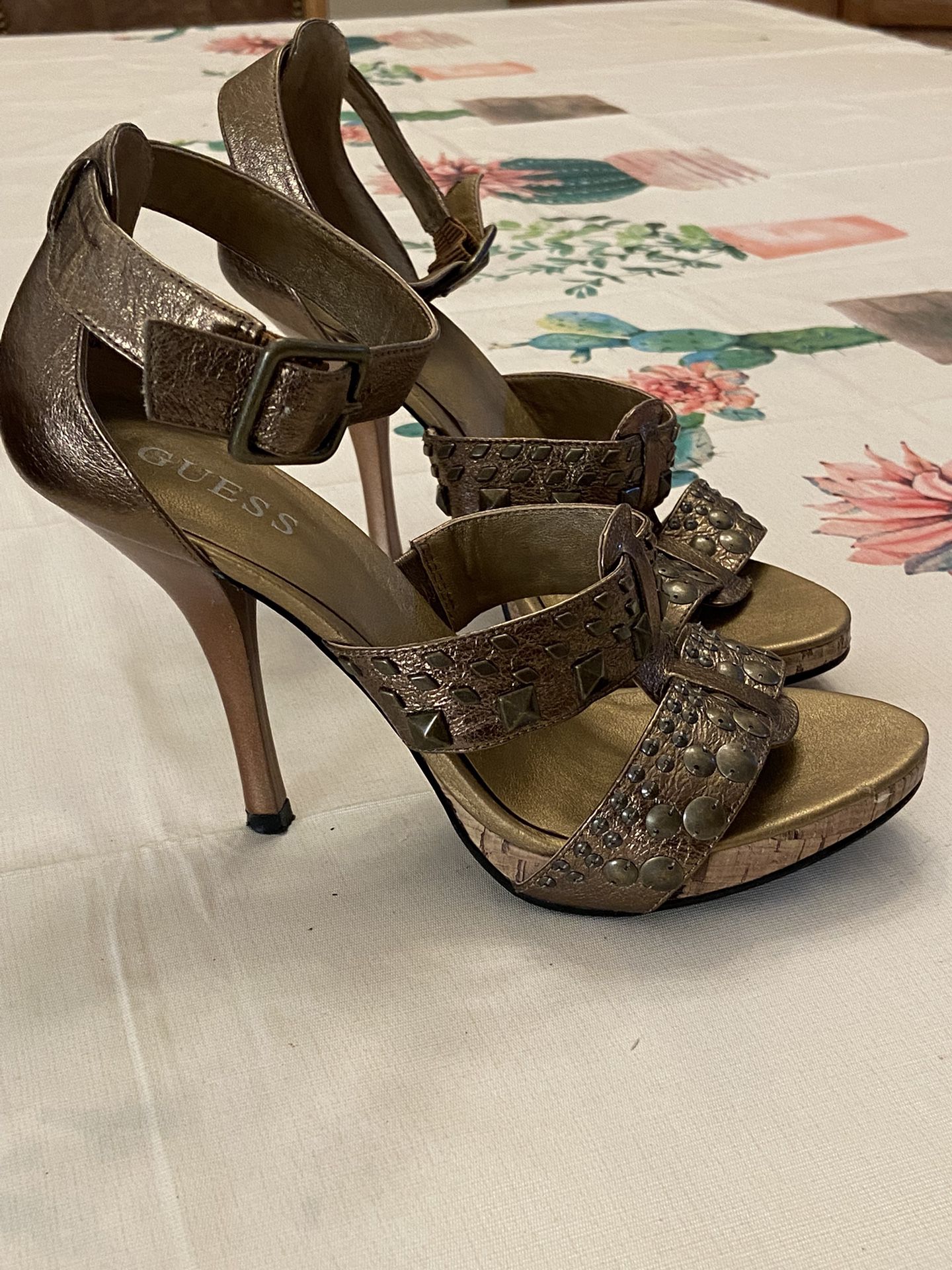 Guess Sexy Bronze Ankle Strap Heels, Edgy And Fun On Date Night 