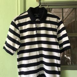 Mens Small Black And White Striped Polo Shirt