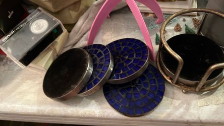 Coasters tile set with holder heavy metal