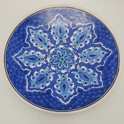 Iznik Blue Snowflake Deseni Hand-Painted Turkish Ceramic Plate