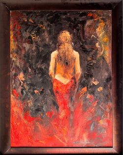 Vintage Oversized Original Painting – 36x48 – Framed Figurative Expressionist Art