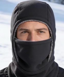 New Black & Gray Thermal Fleece & Faux Fur Balaclava with Hood & Face Cover