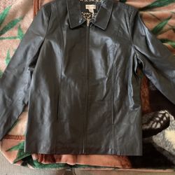 Leather Jacket Kim Roger Leopard Print Woman Size XL Fashion