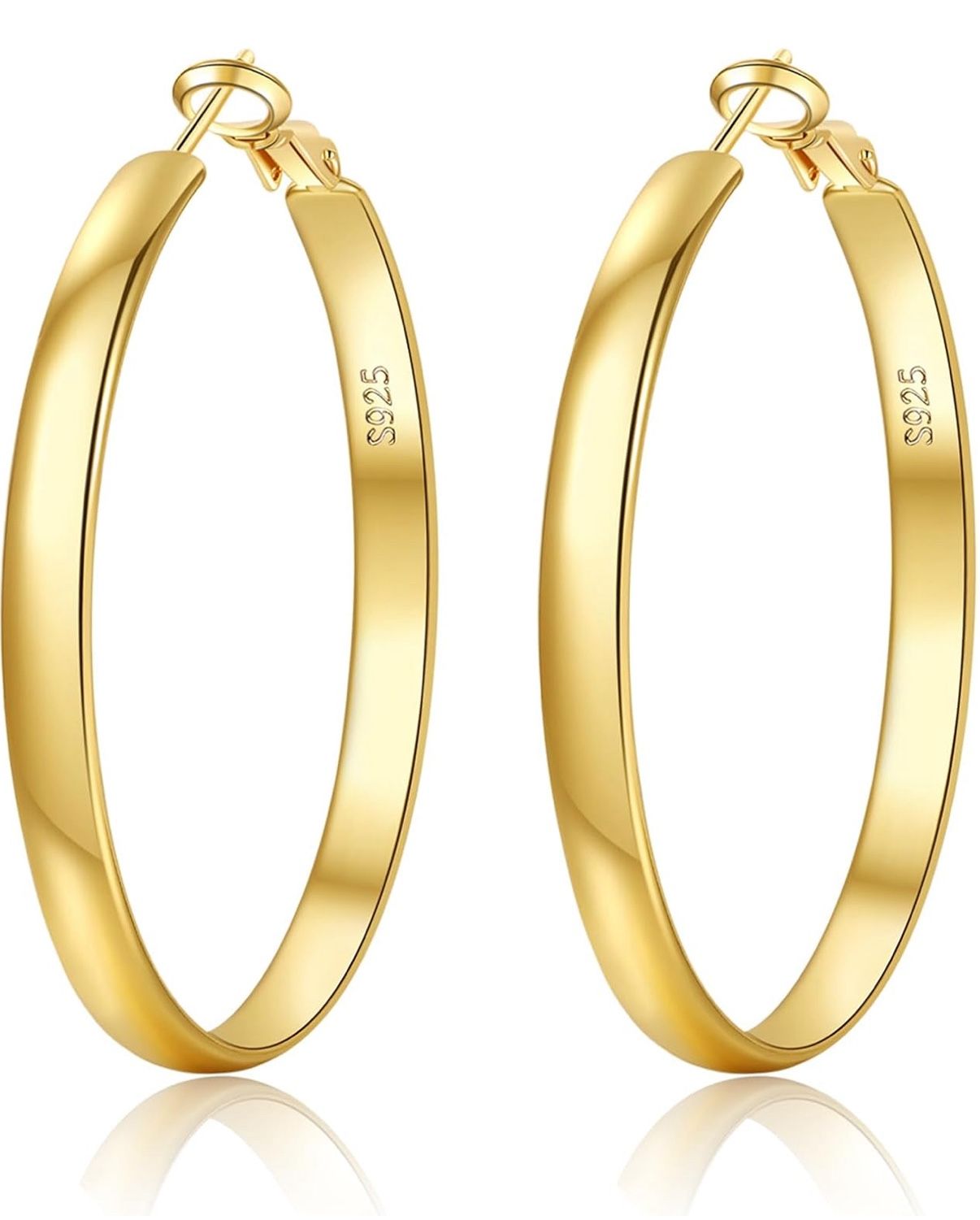 Silver Hoop Earrings Large Silver Hoop Earrings Hypoallergenic Lightweight 14K Real Gold Plated Big Hoop Earrings for Women