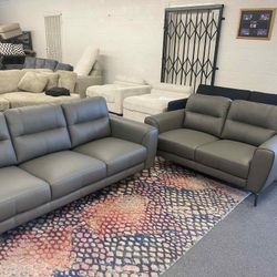 New Top Grain Genuine Leather Couch And Love Seat Set / Free Delivery 
