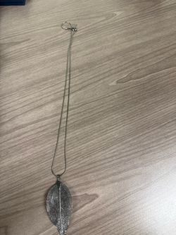 Silver-Tone Filigree Skeleton Leaf Pendant Long Snake Chain Necklace