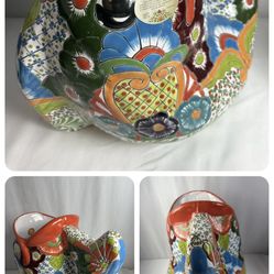 🐒 Rare Large Talavera Koi Fish Tropical Mexican Pottery Ceramic Planter 19” 🐒