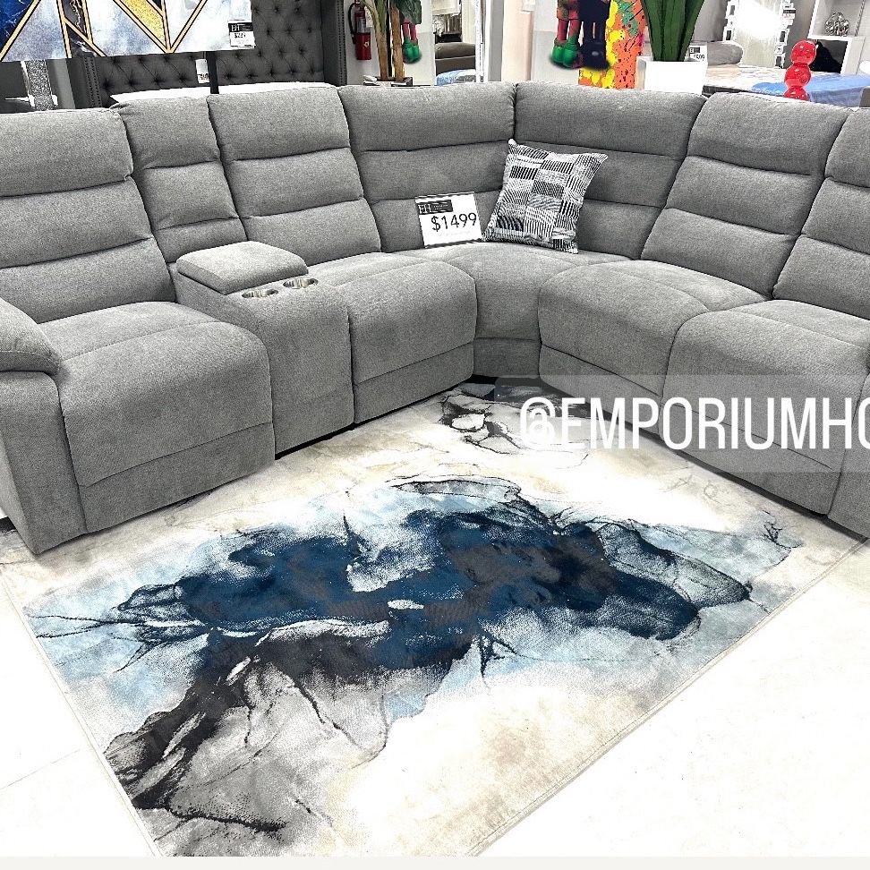 Grey Linen Sofa Sectional Recliner 