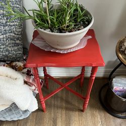 Cute Solid Wood Red Side Table