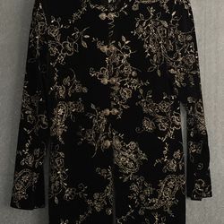 JBS LTD Vintage Inspired Black Mandarin Velvet  Jacket/Blazer Gold Accents Sz M