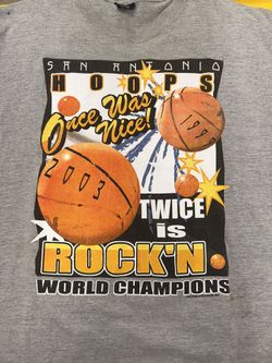 Vintage San Antonio Spurs "Once Was Nice! Twice Is Rock'n" 1999 and 2003 NBA World Champions graphic t-shirt.