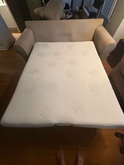 Beige Sleeper Sofa with Pull-Out Memory Foam Mattress