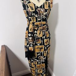 African Queen. Giraffe Safari dress for women vintage design Dress With Scarf With Black Fringe. Costume Vintage Style. Size Is Medium. Pick Up only