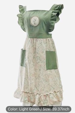 New Green Floral Apron With Pockets 